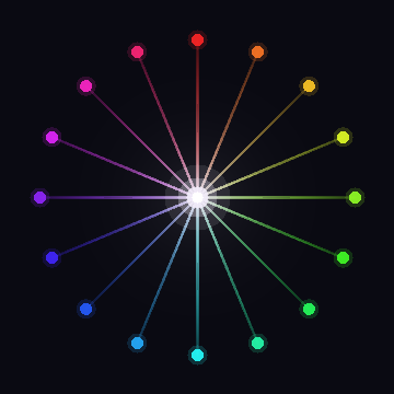 Candor's silicon badge — sixteen spectrum emitters firing rays that blend to a pure-white core